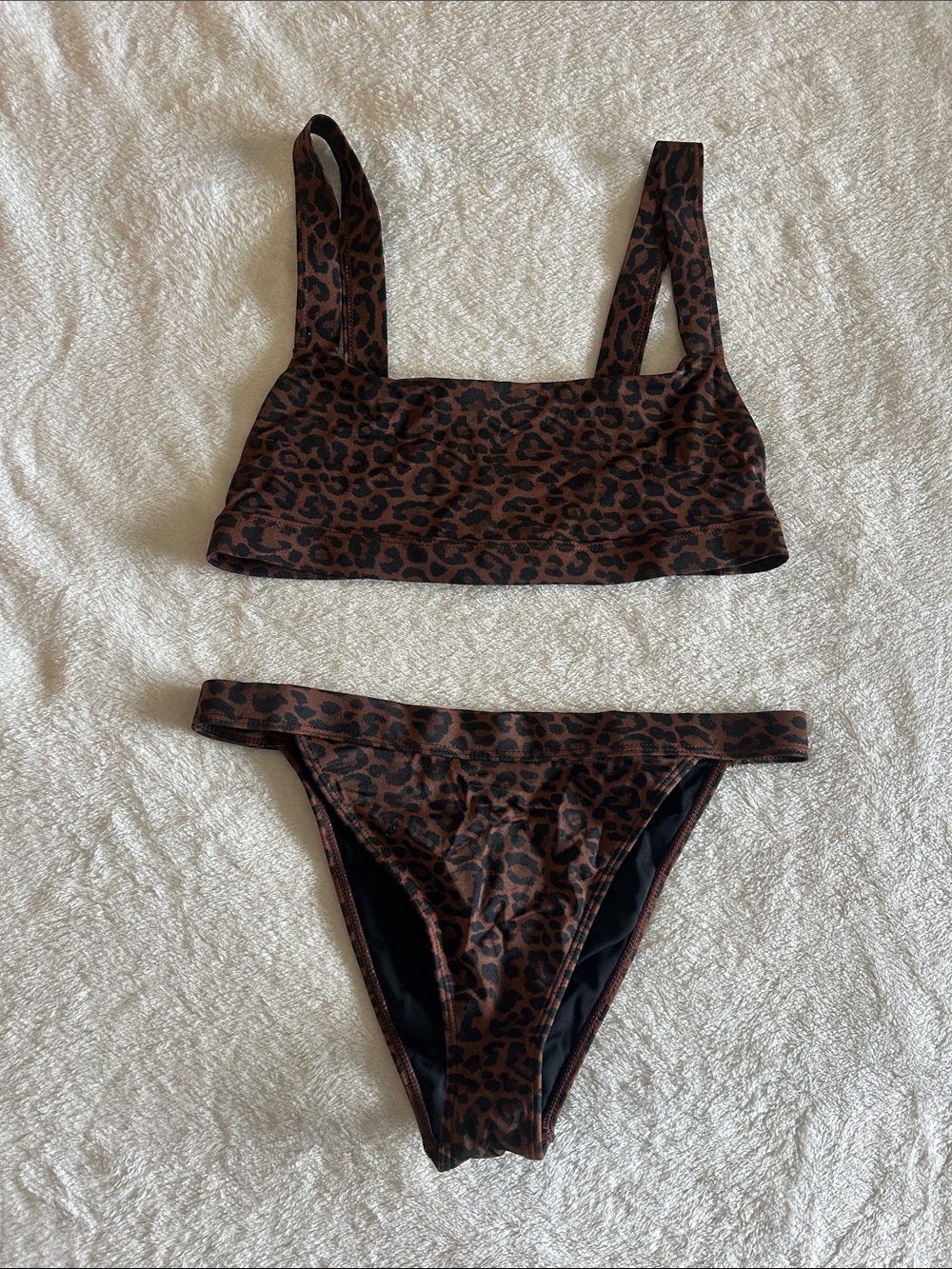 La Hearts Brown and Black Leopard-Print Bikini Set